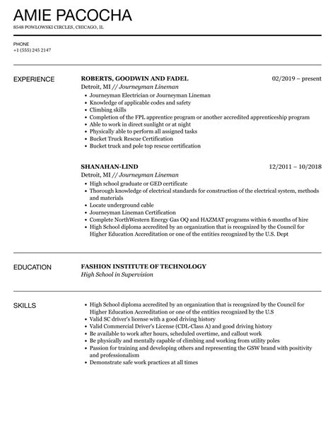 journeyman lineman resume